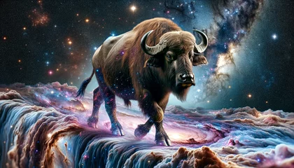 Tableaux ronds sur plexiglas Buffle buffalo of the universe