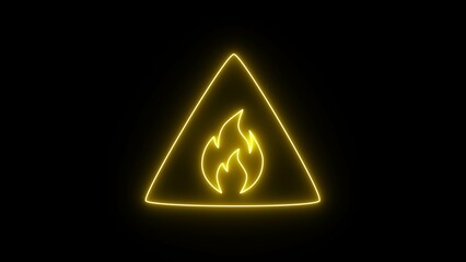 Fire neon icon. Neon fire warning sign. Fire energy source concept glow neon flat illustration. Simple neon flame icon on black background. Neon fire icon, fire logo hot sign.