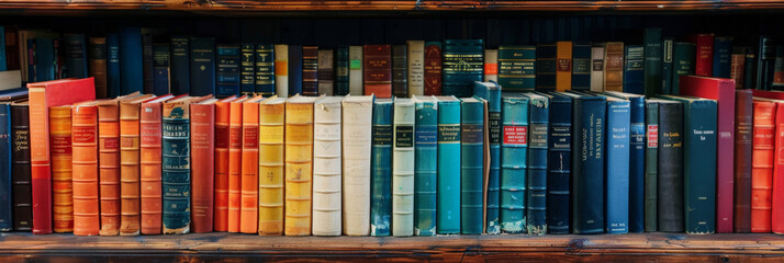 Fototapeta premium A bookshelf filled with colorful books, books in library self 