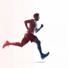 Fototapeta na wymiar Silhouette of a male runner in dynamic sprinting posture with a gradient color effect.