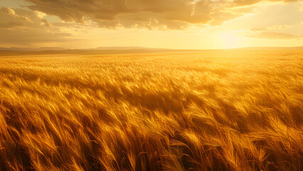 Obraz premium Golden Horizon: Embracing the Serenity of Rural Beauty Amidst Endless Wheat Fields Generative AI