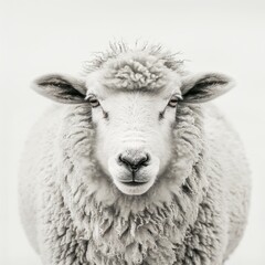 a cute big furry white sheep with black and white furry hair and ears isolated on a bright white background wallpaper