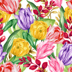 Seamless pattern Tulips garden spring season pretty romantic blooming garden 
