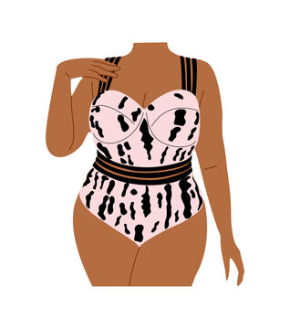 recommend clip art: Plus size curvy Woman in modern swimsuit. Beach underwear. Body positive, fat acceptance, lifestyle, fashion concept. Hand drawn Vector illustration isolated on transparent background.