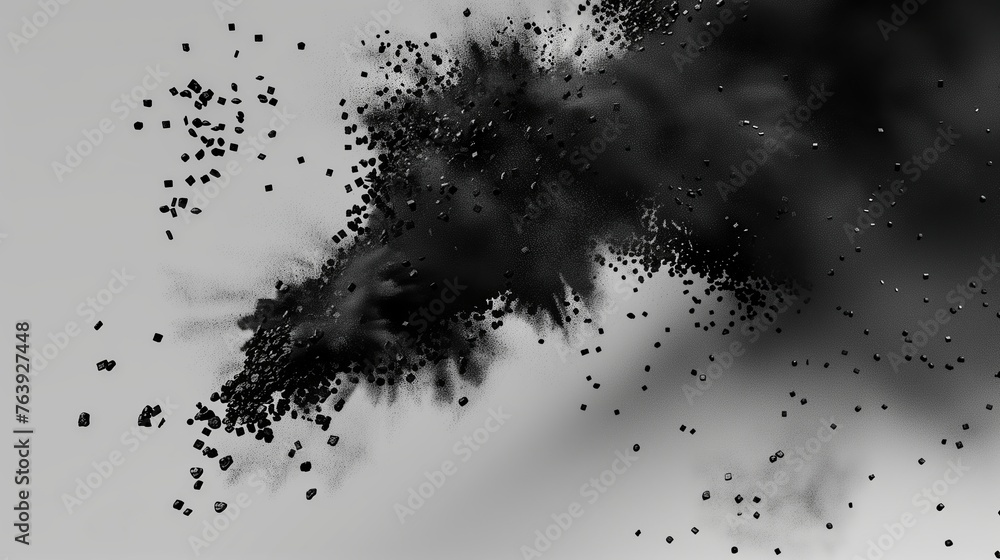 Poster black dusty piles floating in the air. generated by artificial intelligence.