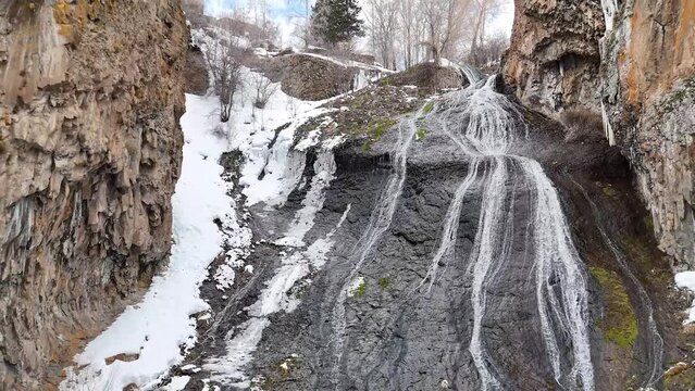Jermuk Waterfall, Vayots Dzor province, Armenia, Video with drone