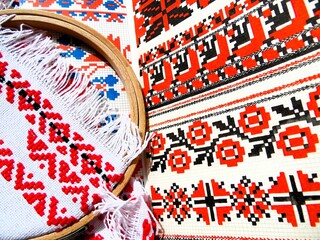 embroidered Ukrainian ornament, embroidered shirt, towel, hand embroidered pattern