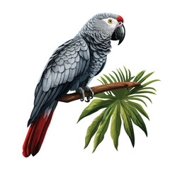 Grey Parrot on tree branch 