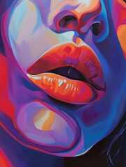 image of a woman's face with colorful bright lips, wall art poster 
