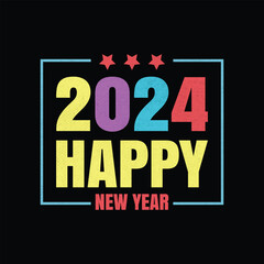 2024 happy new year illustrations with patches for t-shirts and other uses