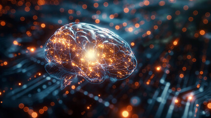 Artificial intelligence AI futuristic hologram human brain - obrazy, fototapety, plakaty