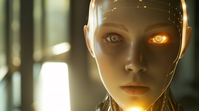 Portrait of futuristic artificial intelligence AI humanoid robot