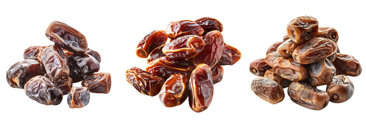 Set of Sweet dates fruit or pile of dried dates isolated on a transparent background