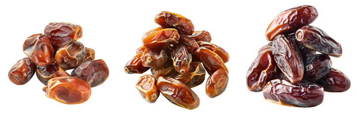 Set of Sweet dates fruit or pile of dried dates isolated on a transparent background