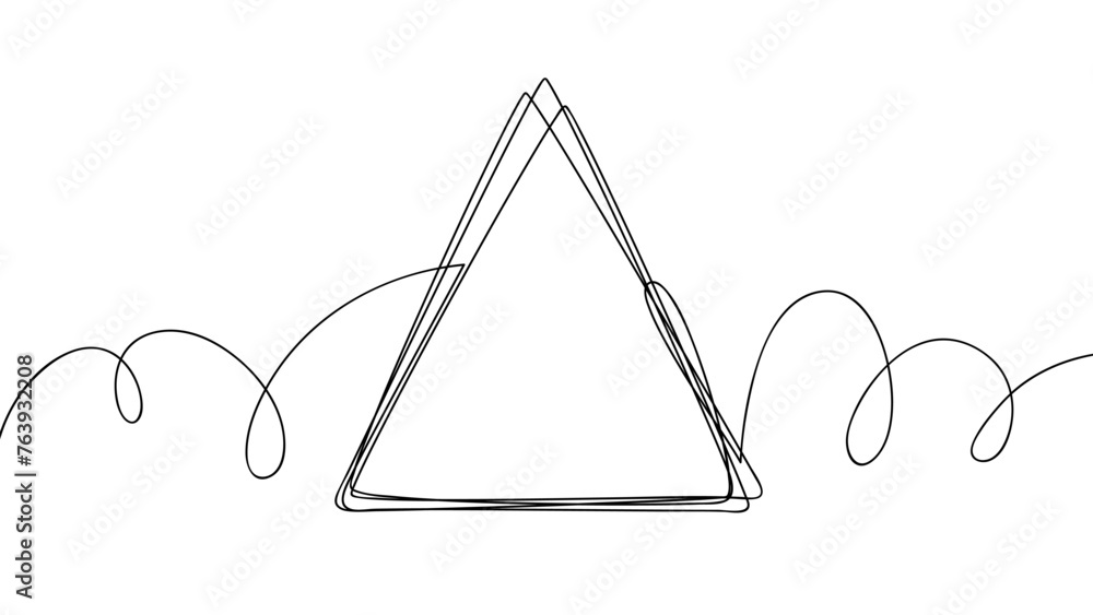 Aufkleber Triangle line art. Continuous black line. Triangle shape. Hand drawn sketch outline. Vector illustration.