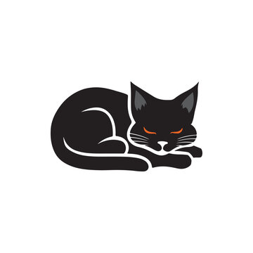 Cute Cat Sleeping Silhouette Vector Art Illustration