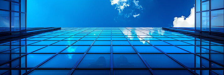 modern building glass on blue sky background, tall building, banner,	
 - obrazy, fototapety, plakaty
