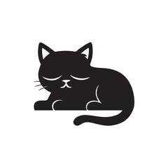 Cute Cat Sleeping Silhouette Vector Art Illustration