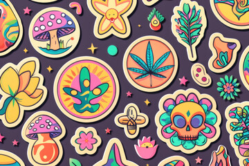 Playful groovy hippie sticker pack collection.