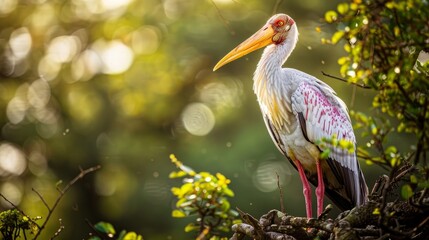Yellow-billed Stork (Mycteria ibis) at Lake Naivasha, Kenya - obrazy, fototapety, plakaty