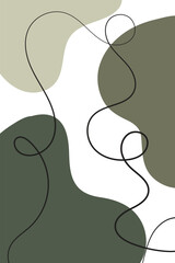 boho green shapes lines vector wall art illustration