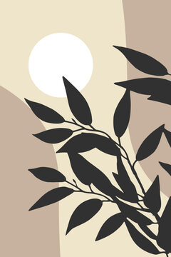 boho leaves sun boho shapes vector wall art illustration