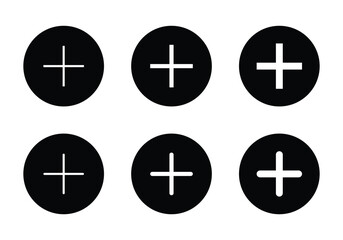 Add button icon vector. Plus symbol on black circle