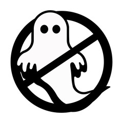 Ghost illustration with gate symbol. Minimalistic contour ghost in black and white colors. Ghost...