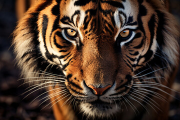Hyper-real close-up of a tiger's face, refined with feathering brushstrokes for smooth transitions сreated with Generative Ai