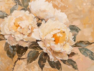 Wall art poster featuring white peonies in an impressionism style, with blurred edges and pastel hues that create a dreamy and ethereal atmosphere