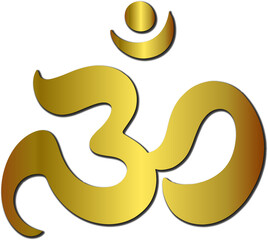 3D OM icon, symbol of Hinduism illustration in Gold Gradient
