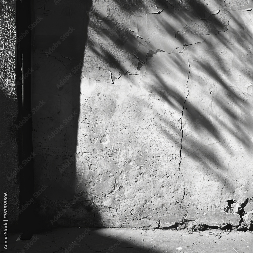 Poster a play of light and shadow on a white textured wall, creating a natural abstract composition.