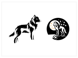 Hand drawn wolf head silhouette,painted wolf design,Set of wolf ,Hand drawn werewolf illustration,