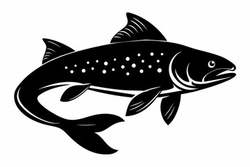 Trout fish silhouette black vector art illustration 