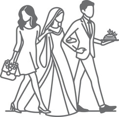 line drawing romantic wedding couple one line art love vector illustration