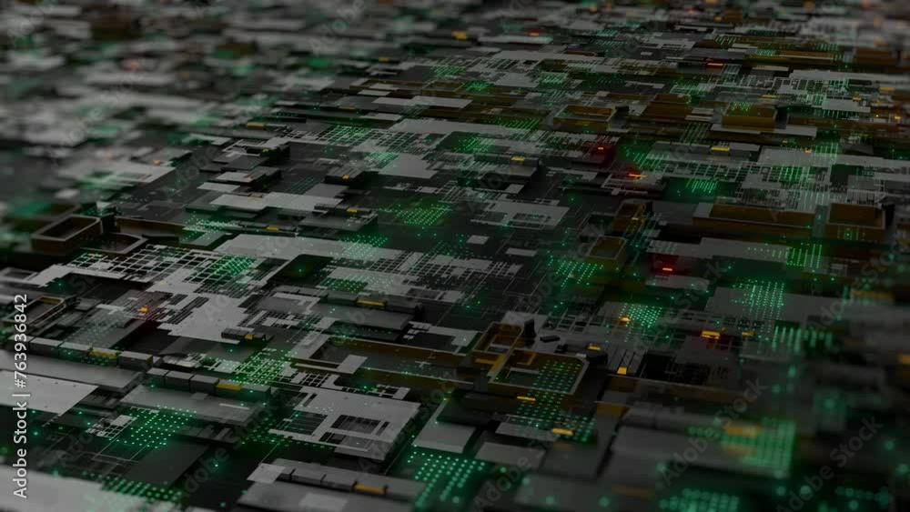 Poster Motherboard digital data microchip. Technology science abstract background, Integrated communication processor. 3D rendering illustration