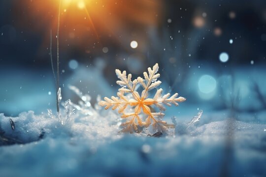 a snowflake on snow