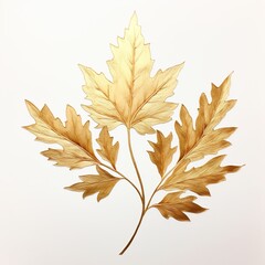 Stunning golden oak leaves, captured in a detailed and artistic style, representing autumn's transformation and suitable for seasonal graphics or botanical studies.
