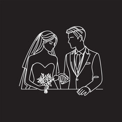 line drawing romantic wedding couple one line art love vector illustration