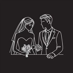 line drawing romantic wedding couple one line art love vector illustration