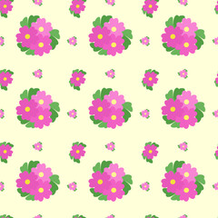 Seamless pattern of pink flowers on a colored background.