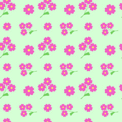 Seamless pattern of pink flowers on a colored background.