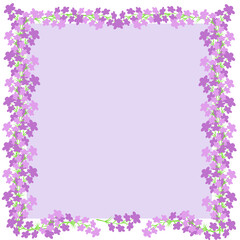 Square frame of  purple flowers with color background