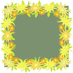 Square frame of yellow and orange  flowers with color background