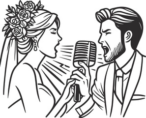 line drawing romantic wedding couple one line art love vector illustration