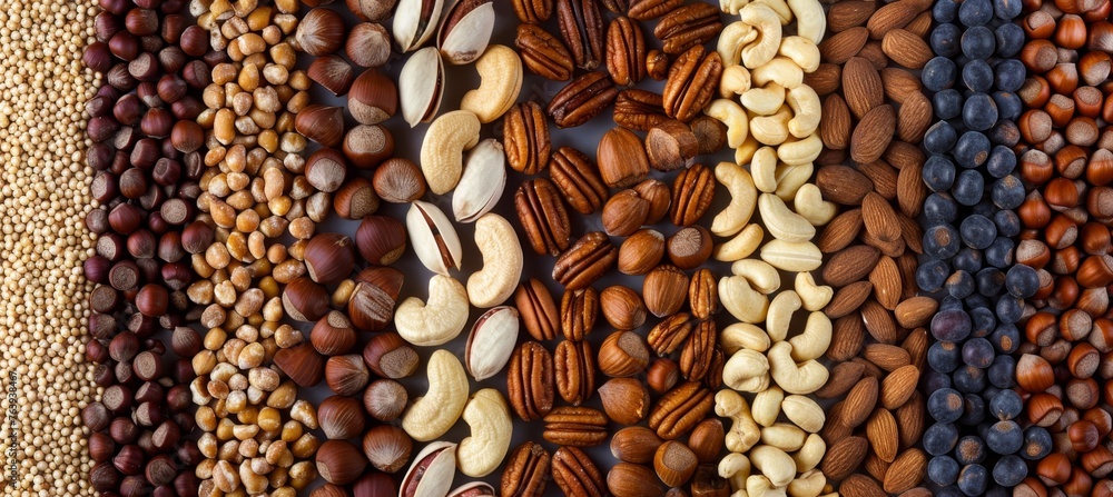 Aufkleber assorted nuts top view arranged as natural background for unique culinary presentations