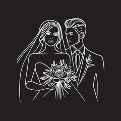 line drawing romantic wedding couple one line art love vector illustration