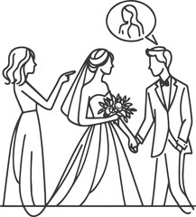 line drawing romantic wedding couple one line art love vector illustration