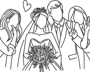 line drawing romantic wedding couple one line art love vector illustration