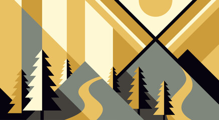 Abstract mountainside in geometric cubism style
